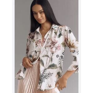 NEW NWT Anthropologie Relaxed Long-Sleeve Floral Shirt Pearl Size S